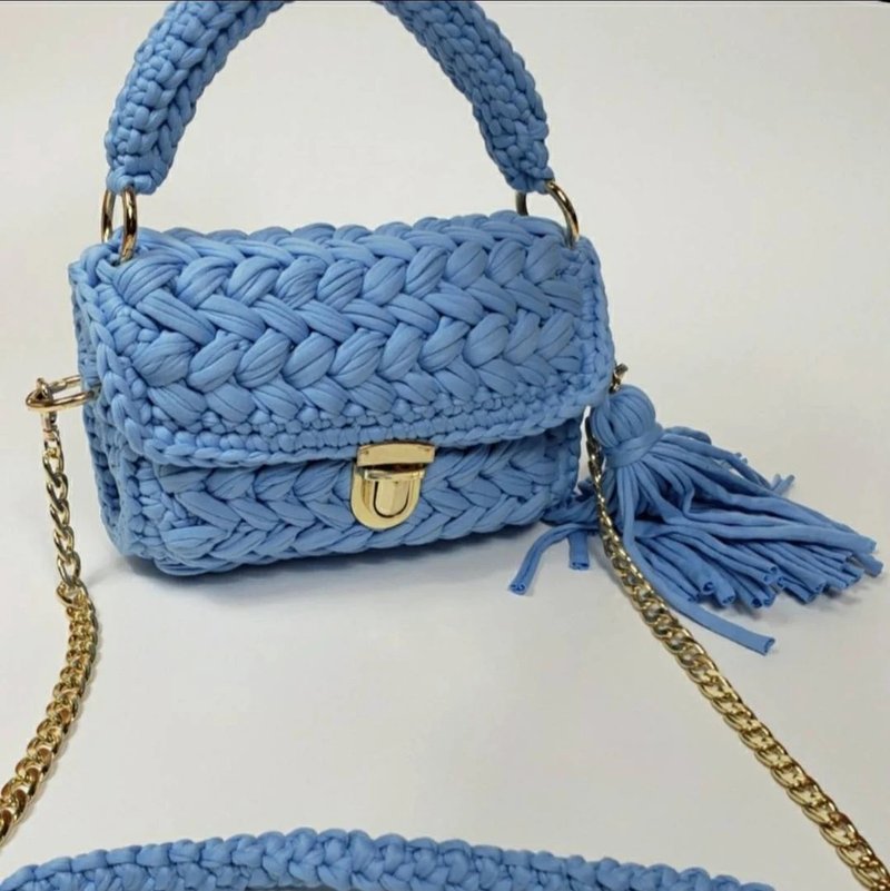 Cotton Crochet Bag Cotton Bag Handmade Woven Bag Handbag 小袋子 棉質斜挎包 針袋 - กระเป๋าถือ - ผ้าฝ้าย/ผ้าลินิน หลากหลายสี