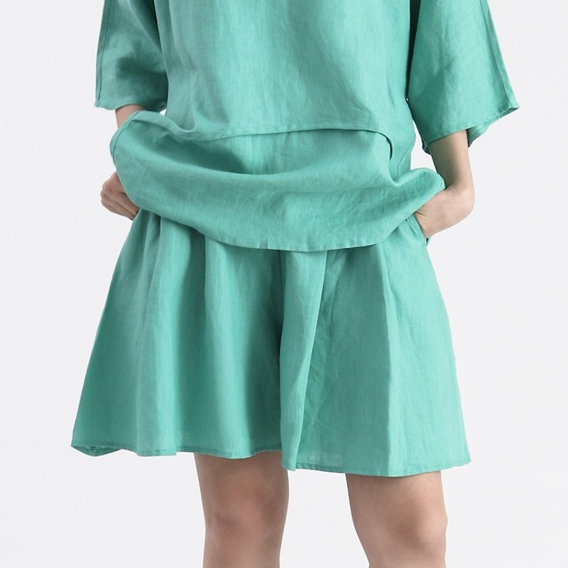 【In Stock】Green linen skorts - กางเกงขายาว - ผ้าฝ้าย/ผ้าลินิน สีเขียว