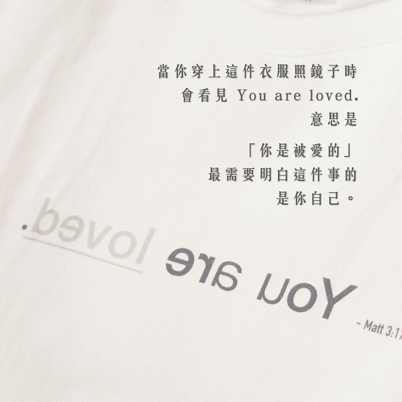 Mirror word design Tee【You are loved.】 John330 - Women's T-Shirts - Cotton & Hemp White