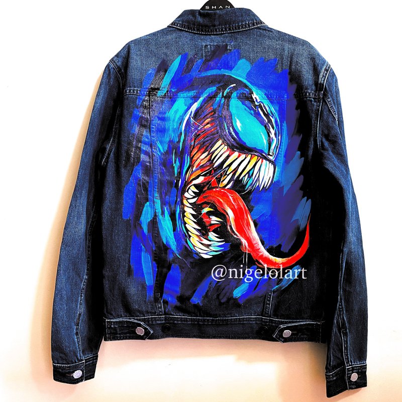 Venom Spider-Man Superman Painted denim jacket Customized jacket Portrait from p - เสื้อโค้ทผู้ชาย - ผ้าฝ้าย/ผ้าลินิน 