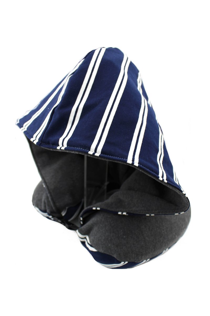 藍白間條有帽記憶棉頸枕 - 帽子 - 棉．麻 