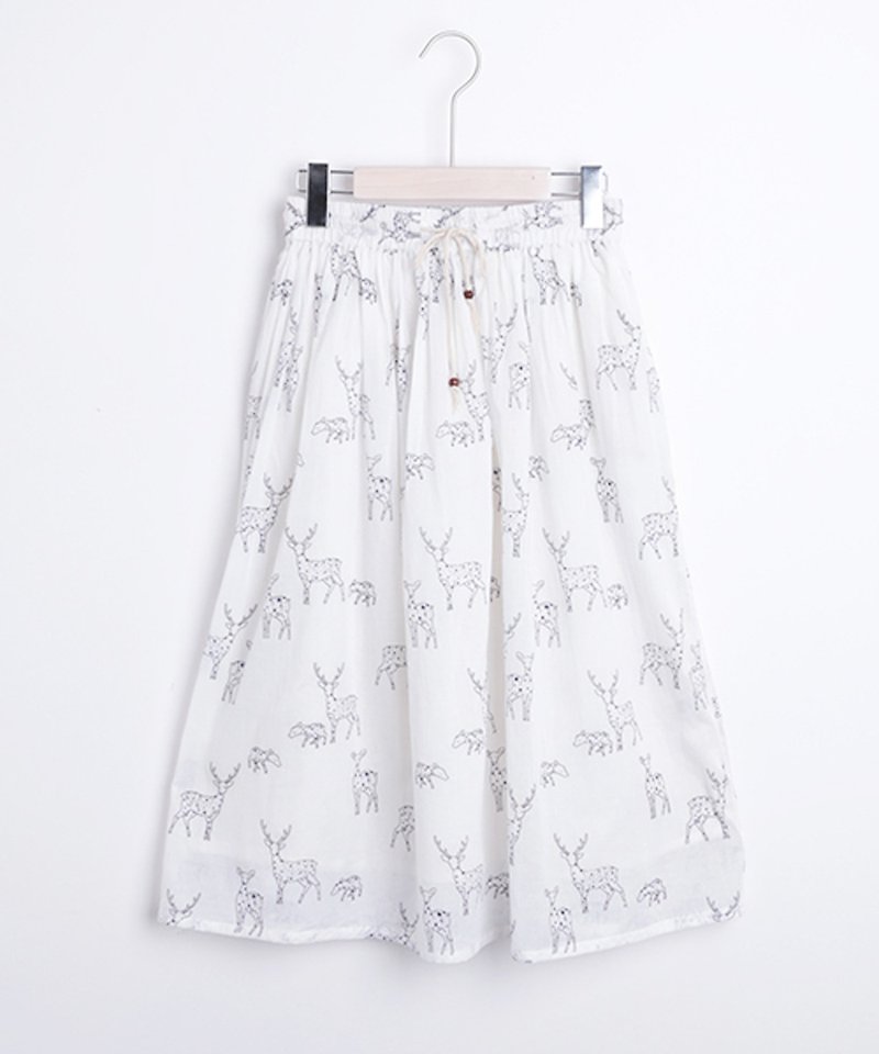 Bambi's parent and child print skirt - กระโปรง - ผ้าฝ้าย/ผ้าลินิน ขาว