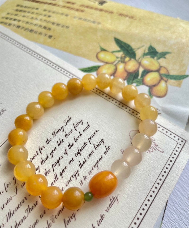 Golden jujube tea gold silk jade honey wax Wax beads bracelet - สร้อยข้อมือ - หยก สีส้ม