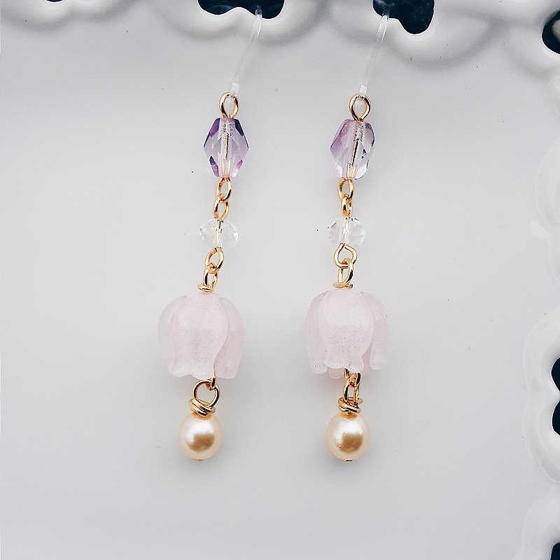 Momolico Handmade Lily Of The Valley(Convallaria Majalis) Earring Light Pink - Earrings & Clip-ons - Other Materials Pink