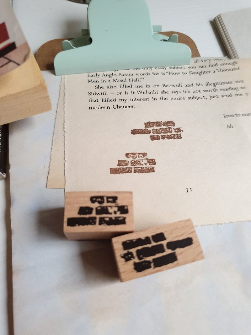 レンガ壁 木製スタンプセット 2個 図書館シリーズ 台湾製 - はんこ・スタンプ台 - 木製 ブラウン