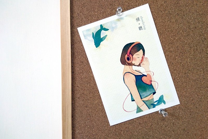 <慢活女孩> 明信片/POSTCARD (傾聽 - 單張)  - 卡片/明信片 - 紙 白色