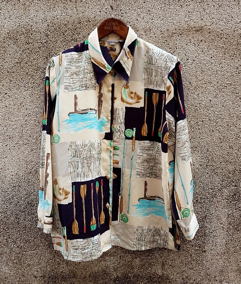 小龜葛葛 - 日本 釣魚人日常生活 古著襯衫 - 男裝 恤衫 - 聚酯纖維 