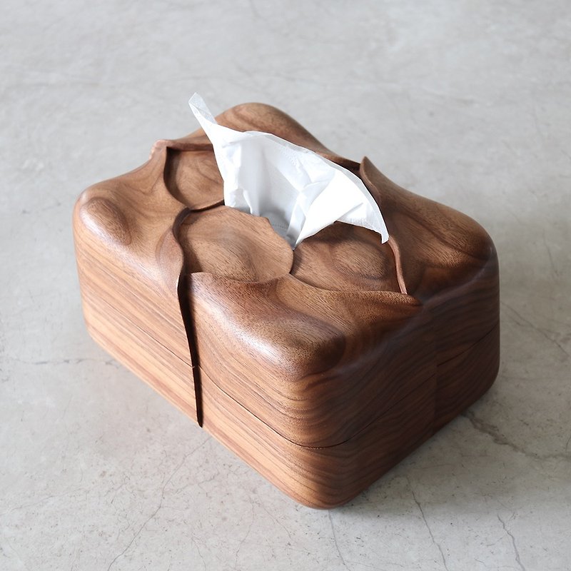 手工雕刻黑胡桃木紙巾盒 - 紙巾盒 - 木頭 