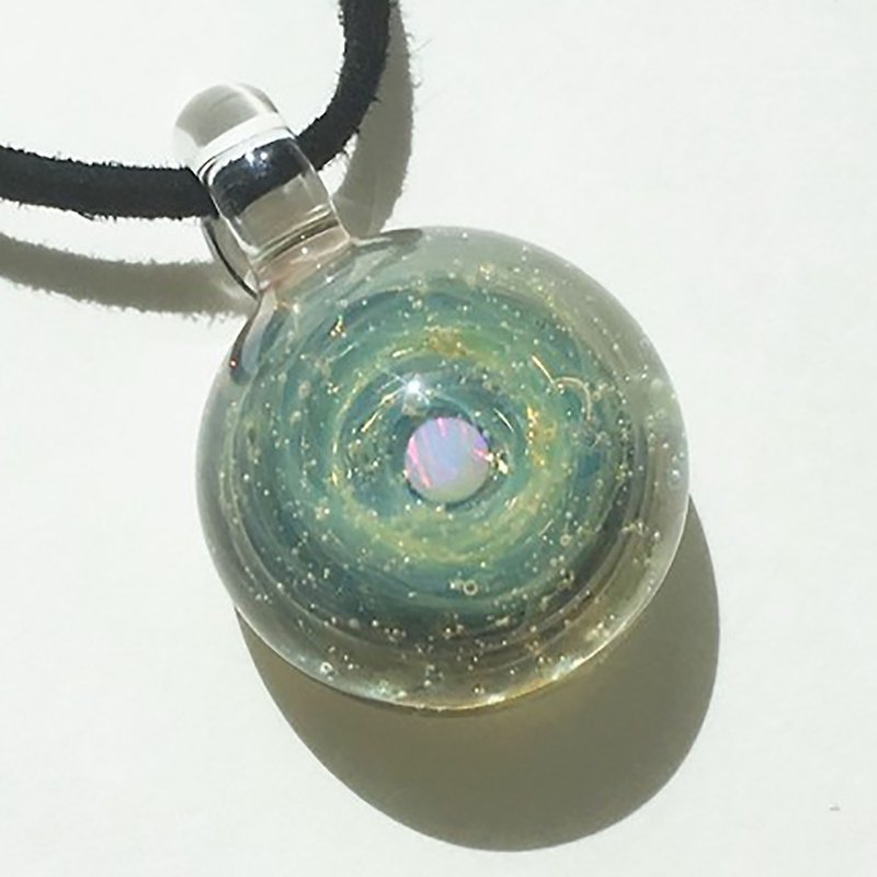 Gold world # 1 Space glass pendant with white opal - สร้อยคอ - แก้ว สีทอง