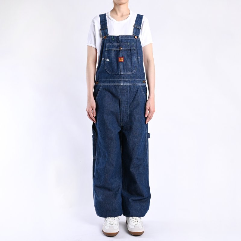 美式工裝吊帶褲 32 吋  / 丹寧吊帶褲、美式工裝、工裝吊帶褲 - 女裝工人褲/吊帶褲 - 棉．麻 藍色