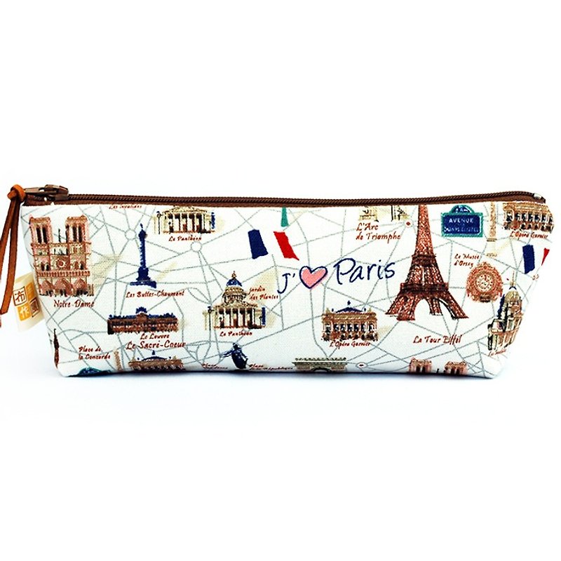 I love Paris pencil case - กล่องดินสอ/ถุงดินสอ - ผ้าฝ้าย/ผ้าลินิน สีนำ้ตาล