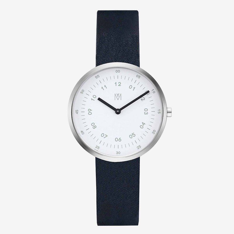 Drizzle 34mm Navy Blue Belt Swiss Movement Sapphire Glass MAVEN Watch - Women's Watches - Genuine Leather White
