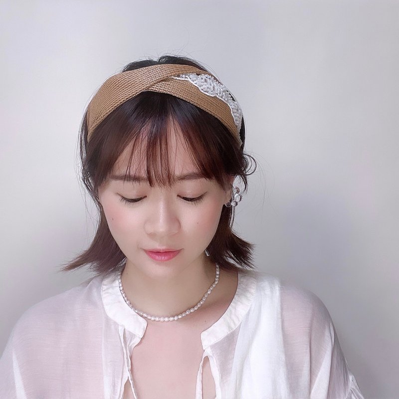 white tears headband - ที่คาดผม - ผ้าฝ้าย/ผ้าลินิน สีนำ้ตาล