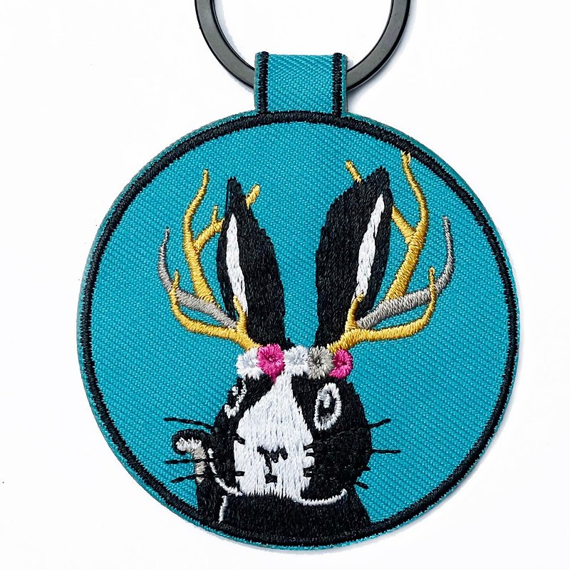 [Forest Animal Series] Qian Rabbit embroidery key ring - Keychains - Polyester Blue