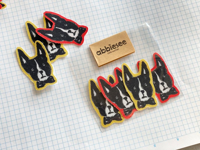 波士頓梗犬貼紙_4張入///布貼紙  abbiesee貼紙簿 - 貼紙 - 棉．麻 黑色