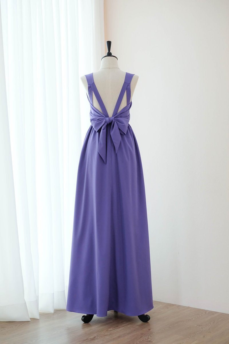 Royal purple Dress Bridesmaid backless party Cocktail dress - ชุดราตรี - เส้นใยสังเคราะห์ สีม่วง