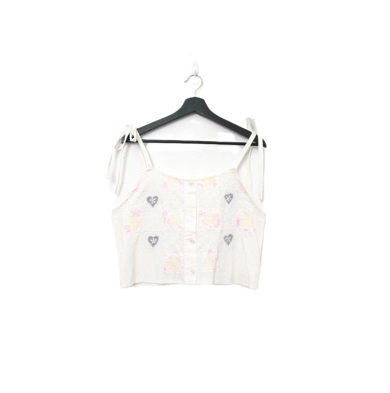 Back to Green-再製綁帶刺繡 立體愛心 花紋 sv-39/ vintage vest - 背心/無袖上衣 - 棉．麻 