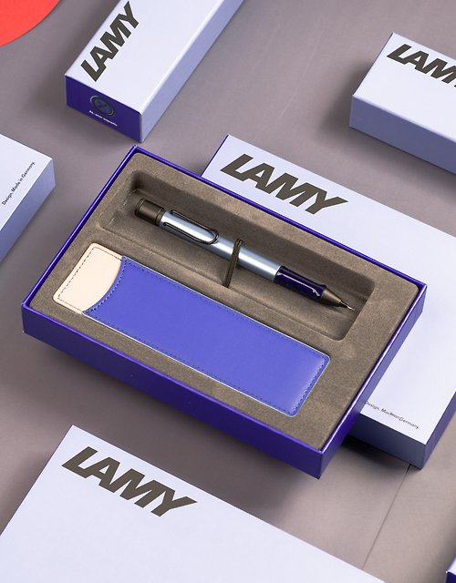 LAMY TAIWAN 官方旗艦館 【雷雕刻字】LAMY 自動鉛筆 限量單入筆套禮盒/AL star -冰霜藍