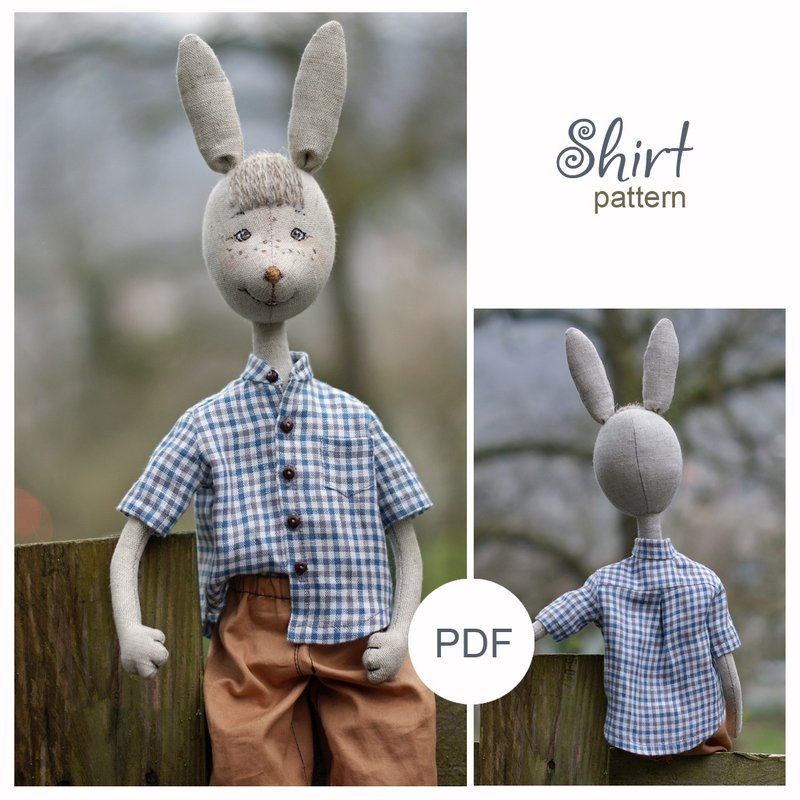 Doll clothing pattern: shirt for rabbit, making soft doll bunny, downloadable PD - 手工藝教學/工具書 - 其他材質 