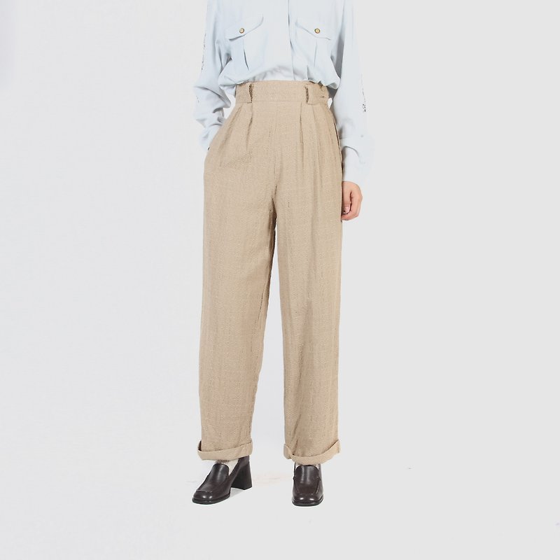 [Egg plant ancient] simple days 缇 flower texture vintage trousers - กางเกงขายาว - เส้นใยสังเคราะห์ 