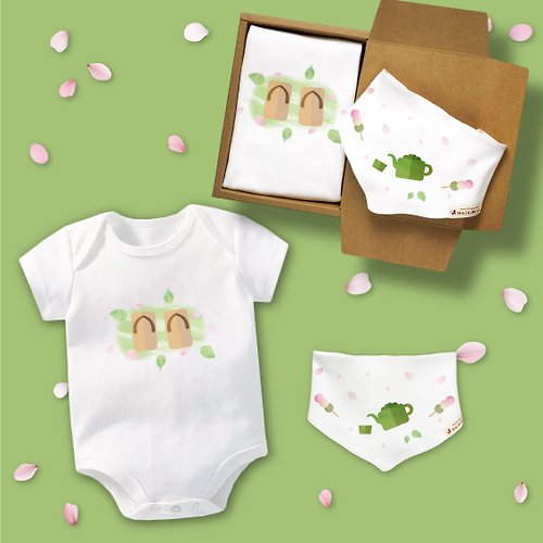 孩子陪你趣味童裝製造所 花見寶寶 木屐 短袖包屁衣 2件組禮盒 嬰兒 彌月 滿月 禮物