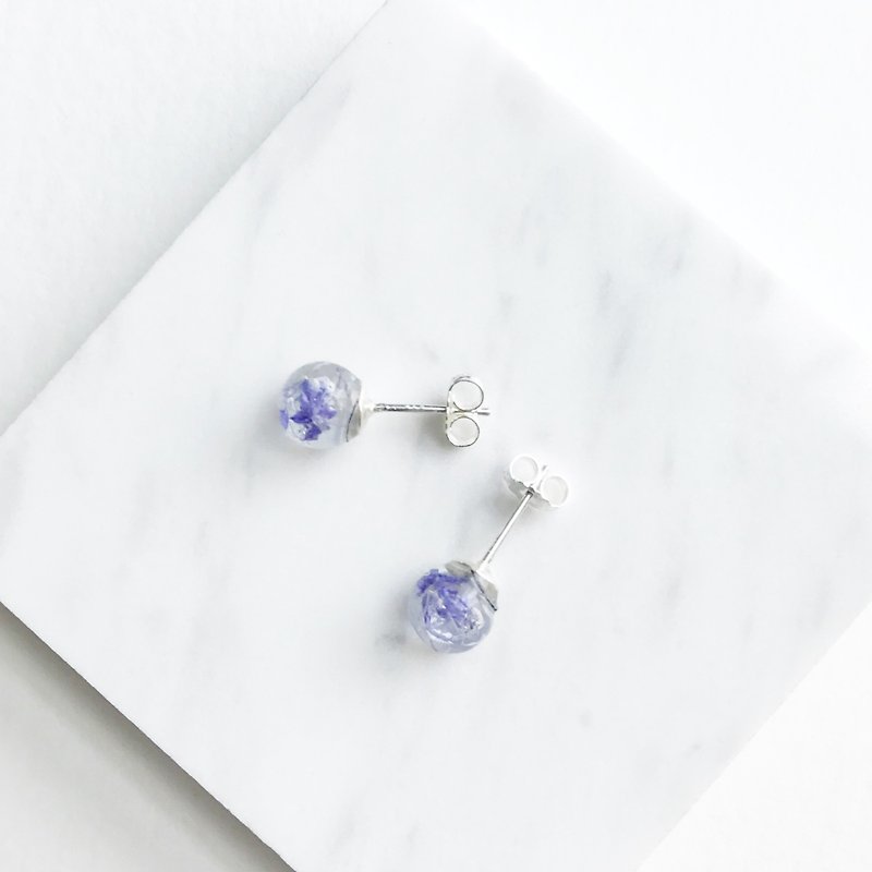 Real flower Gypsophila (light purple) sphere glass earrings S925  - Earrings & Clip-ons - Plants & Flowers Purple