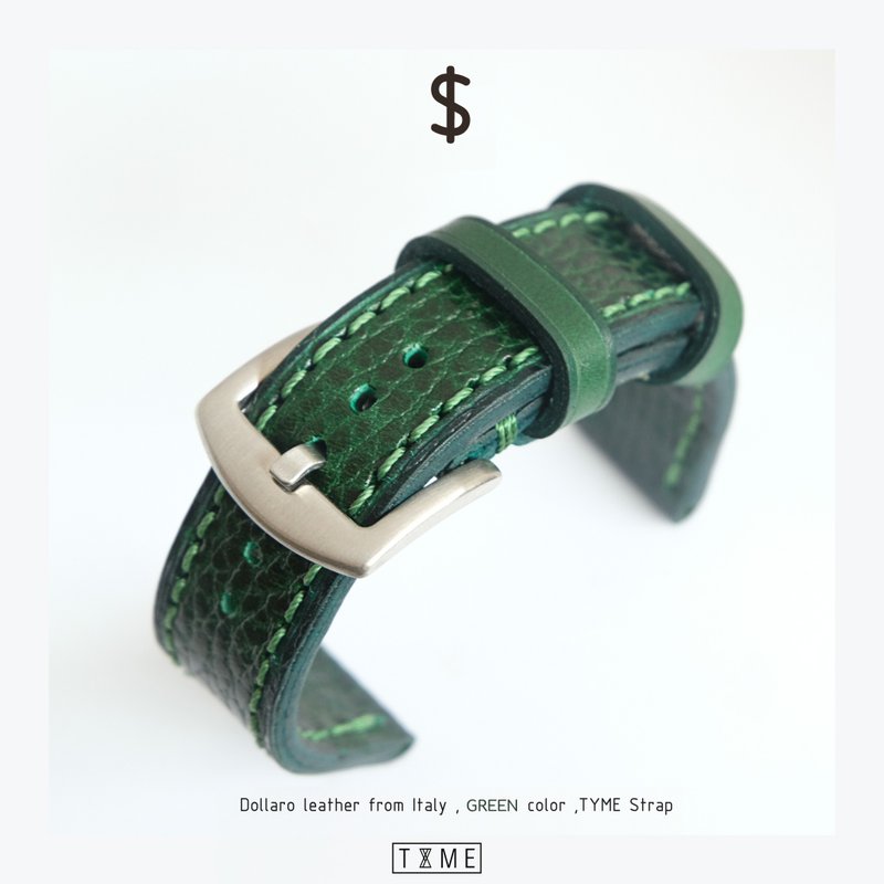 Genuine leather watch strap,green color, Dollar model, vintage style, beautiful - 錶帶 - 真皮 綠色