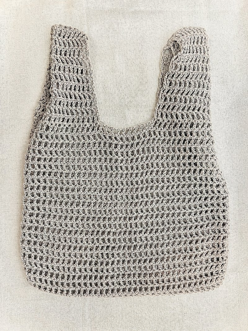 棉麻 背心袋/編織袋/鉤織/手工鉤織/Crochet Bag/Crochet Totebag - 手袋/手提袋 - 棉．麻 灰色