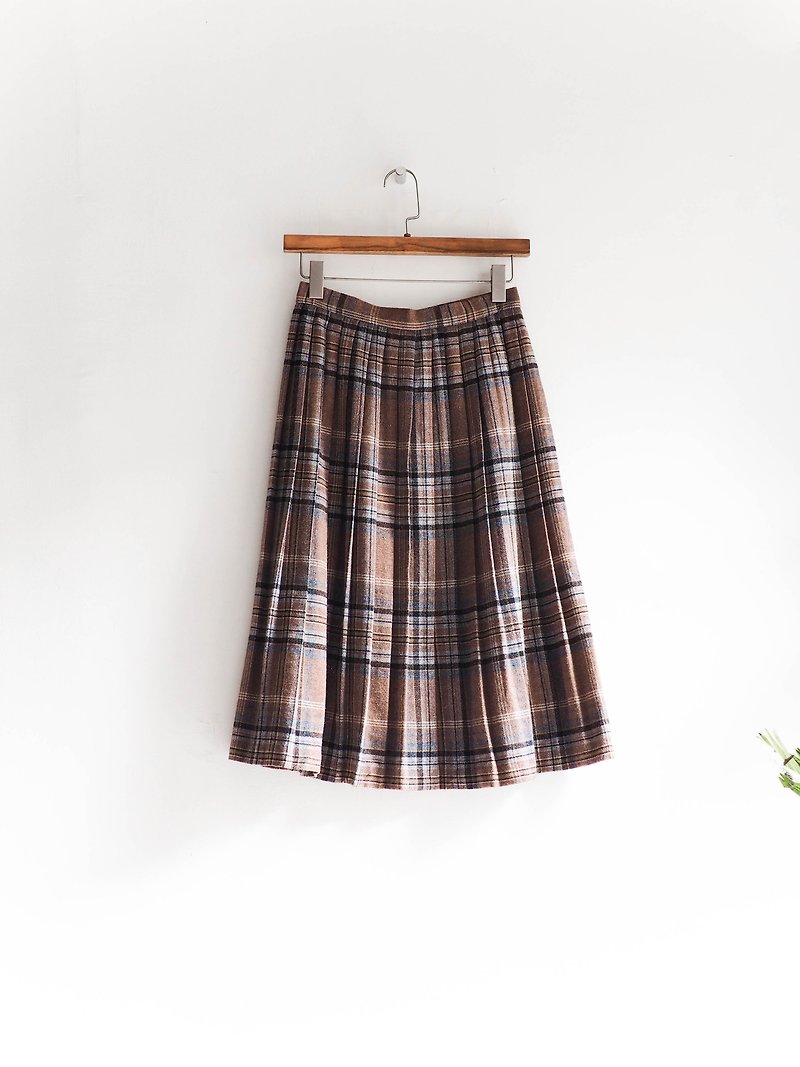 River Hill - static universe star point Plaid mixed woven sheep wool quality vintage pleated skirt college students in Japan vintage dress vintage - กระโปรง - ขนแกะ หลากหลายสี
