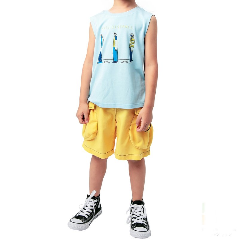 BIR Social Distancing Print Tank Top Blue/White - เสื้อยืด - ผ้าฝ้าย/ผ้าลินิน หลากหลายสี