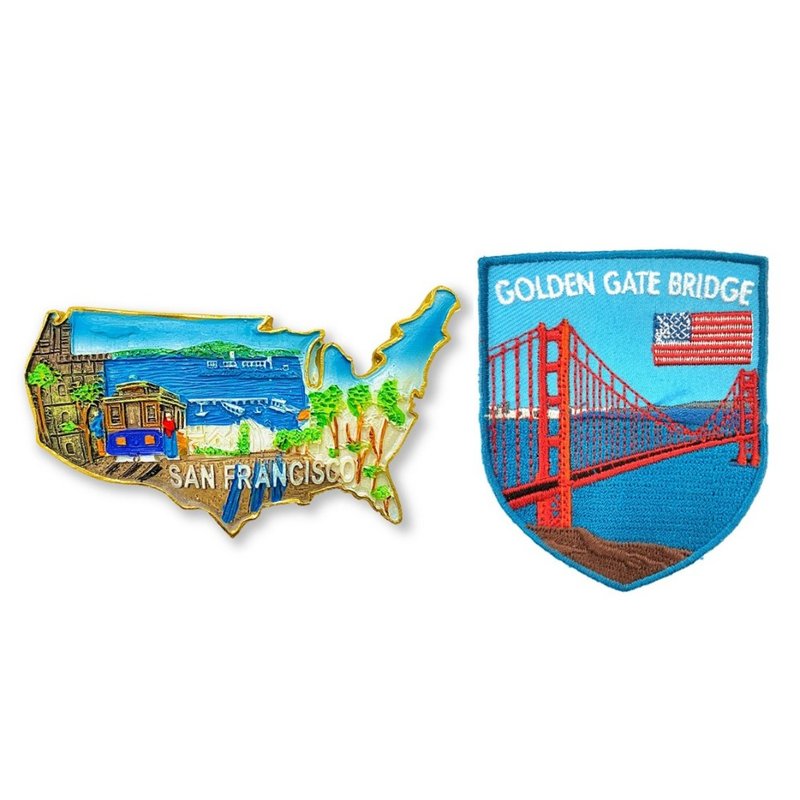 San Francisco Magnet Refrigerator Sticker + Golden Gate Bridge Adhesive Patch [2-Piece Set] Foreign Landmark - Magnets - Rubber Multicolor