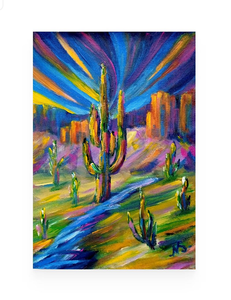 Sedona Arizona Painting Saguaro Cactus Grand Canyon Art Desert Landscape Art - ตกแต่งผนัง - วัสดุอื่นๆ หลากหลายสี