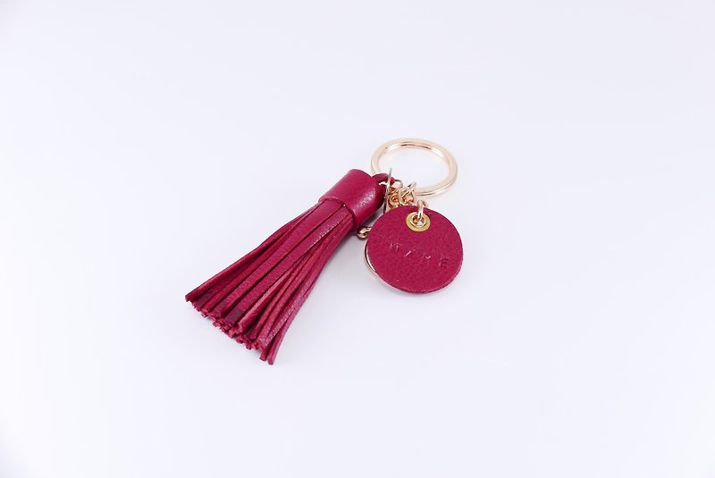 Handmade leather-tassel charm key ring-wine red / English name can be engraved - ที่ห้อยกุญแจ - หนังแท้ สีแดง