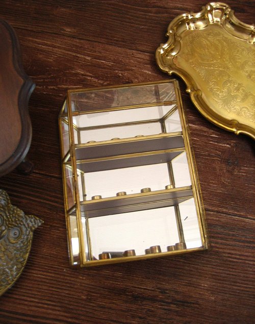 Brass inlaid glass mirror trapezoid three-layer ring thimble display rack  storage box wall-mounted glass cabinet ancient props - Shop panelg Storage  - Pinkoi