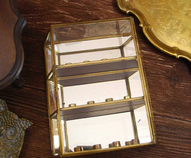 Brass inlaid glass mirror trapezoid three-layer ring thimble display rack  storage box wall-mounted glass cabinet ancient props - Shop panelg Storage  - Pinkoi