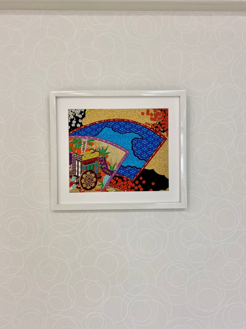 きものアート011　色鮮やかな扇の縁起が良い贈物　壁掛け　和モダンインテリア　引越新築祝い made in japan - 擺飾/家飾品 - 絲．絹 藍色