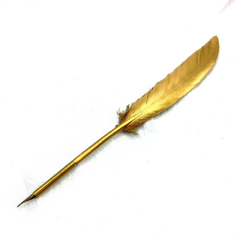Mini handmade feather pen-dip pen-fountain nib-lacquered gold - ปากกาหมึกซึม - วัสดุอื่นๆ สีทอง