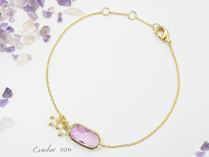 Edith&Jaz•Birthstone w/ Pearl Collection-Pink Tourmaline Quartz Bracelet (Oct) - Bracelets - Gemstone Purple