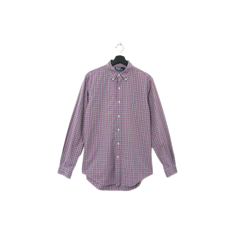 Back to Green-品牌襯衫 polo 紫綠格紋  LP-02//vintage shirt - 男襯衫/休閒襯衫 - 棉．麻 