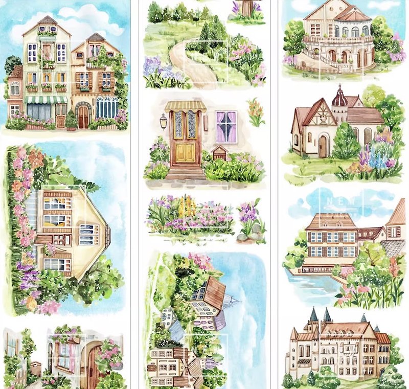 Build a city retro European architectural watercolor painting landscaping and paper tape made in Taiwan 10 meters roll - Washi Tape - Other Materials Multicolor
