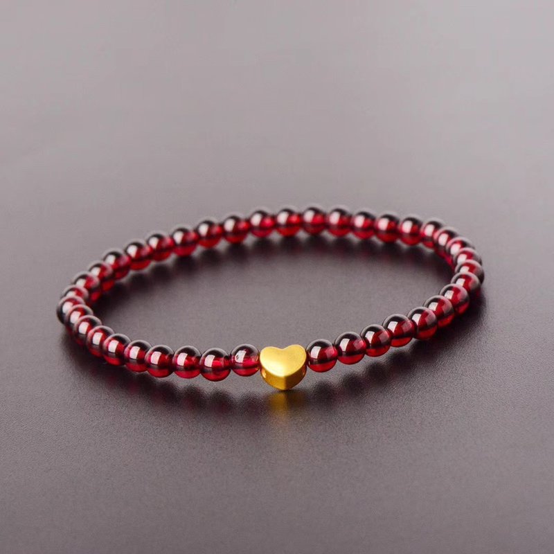 Natural burgundy 7A grade Stone with Silver love bracelet ultra-thin bracelet recruiting peach blossom woman Stone - สร้อยข้อมือ - คริสตัล 