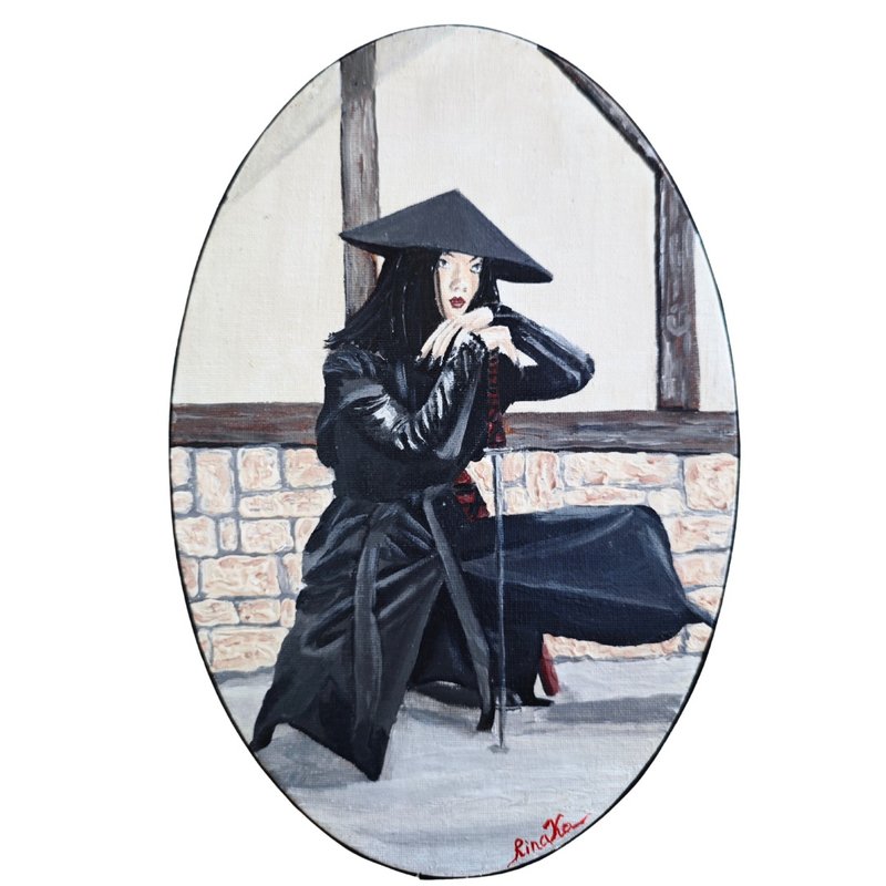 持劍亞洲女子原創橢圓形壁飾藝術作品 作者 RinaArtSK - 壁貼/牆壁裝飾 - 其他材質 黑色