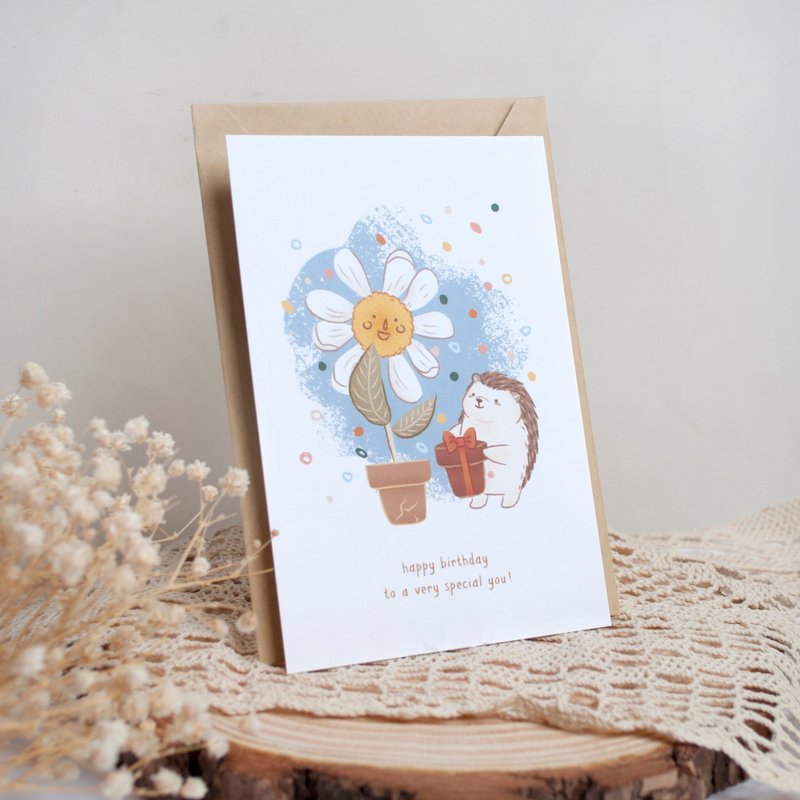 little hedgehog postcard greeting card- happy birthday - การ์ด/โปสการ์ด - กระดาษ ขาว