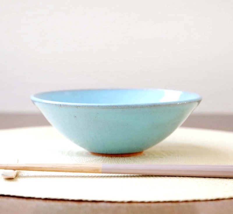 Large rice bowl made of red clay and light blue glaze 1 - ถ้วยชาม - ดินเผา สีน้ำเงิน