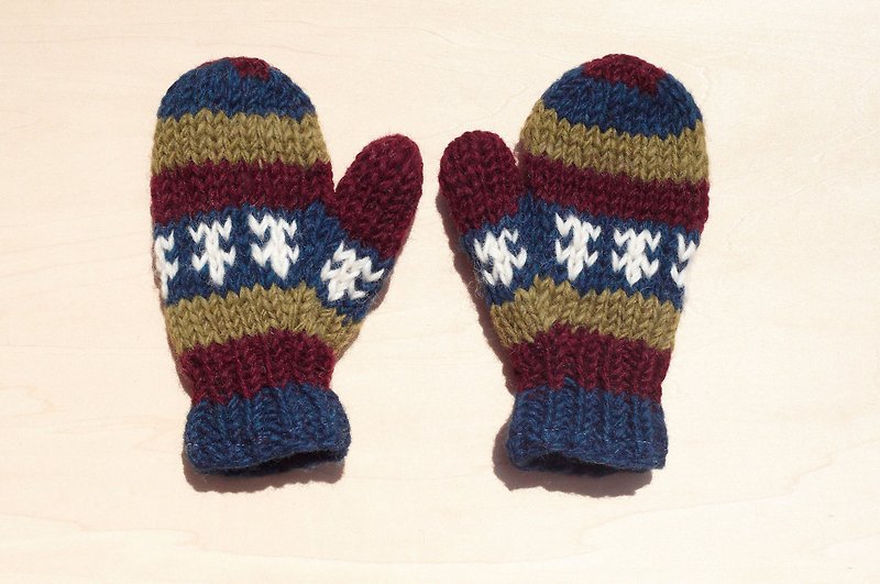 Limited edition knitted pure wool warm gloves / children's gloves / child gloves / inner bristles gloves / knitted gloves / boxing gloves - Eastern European contrast tones stripes - ผ้ากันเปื้อน - ขนแกะ หลากหลายสี