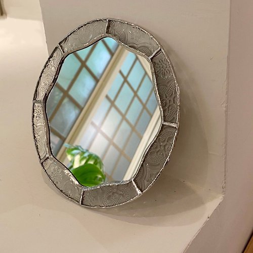 雜然設計 押花玻璃-花形圓鏡 鑲嵌玻璃居家擺飾