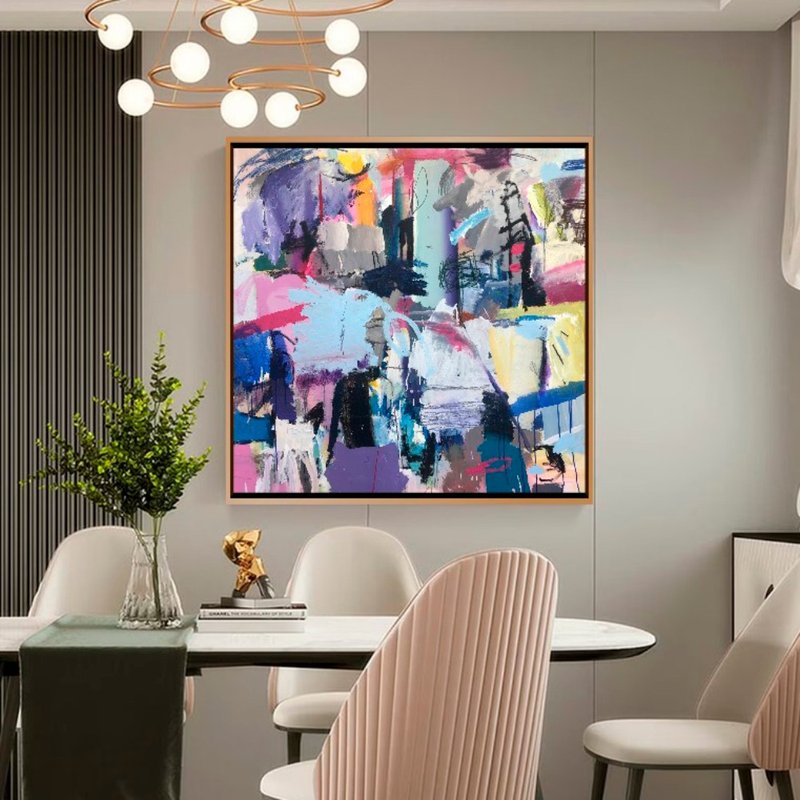Large Abstract Painting on Canvas Purple Wall Art Colorful Artwork Original - 壁貼/牆壁裝飾 - 壓克力 多色