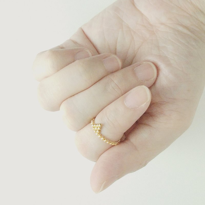 Midi Gold Ring, Triangle Ring, Stackable Ring, Gold Beaded Ring, 24k Gold Ring, Boho Luxe, Bohemian, Hipster - General Rings - Glass Gold