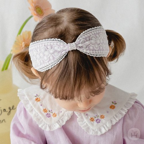 日安朵朵 Happy Prince 韓國製 Kayla紫色蕾絲蝴蝶結女嬰兒童髮帶
