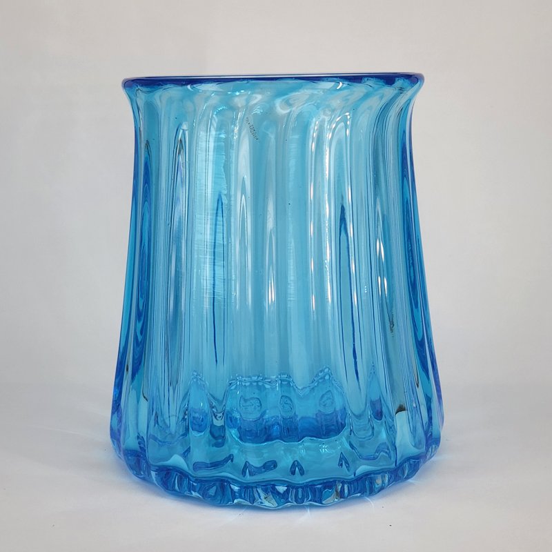 Water blue straight line bottle handmade glass flower vessel hand blown - Pottery & Ceramics - Glass Blue